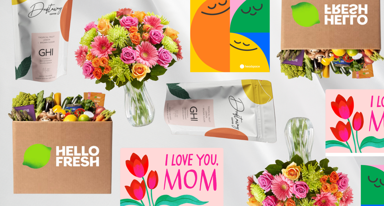 hellofresh box, colourful flower bouquet, driftaway coffee, i love you mom amazon gift card