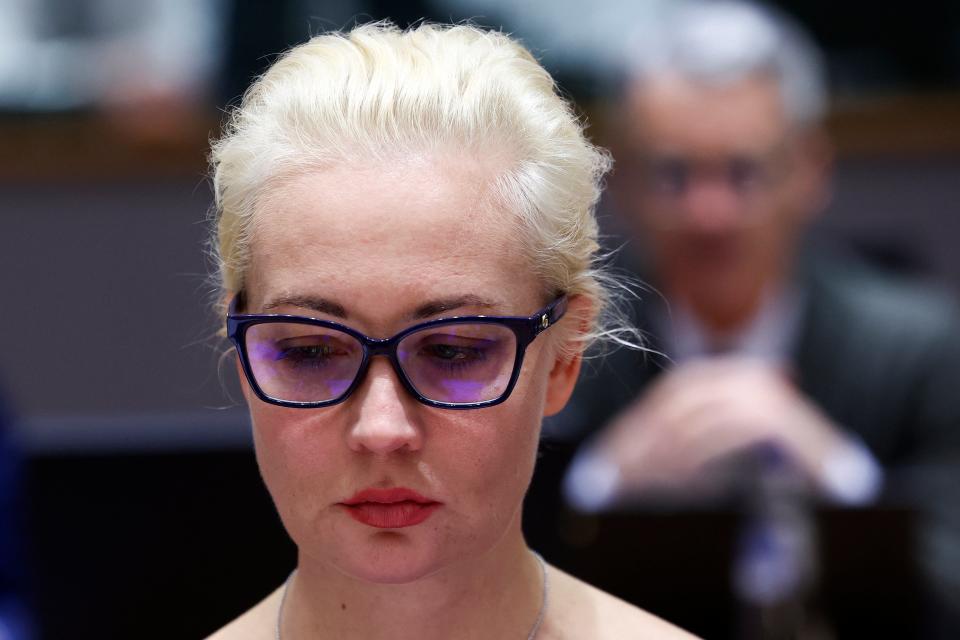 Leading Kremlin critic  Alexei Navalny’s widow Yulia Navalnaya takes part in a meeting of European Union foreign ministers in Brussels, Belgium, on 19 February 2024 (AFP via Getty Images)