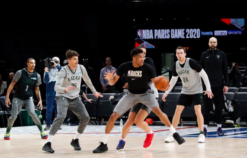 Milwaukee Bucks training ahead of the NBA Paris Game 2020