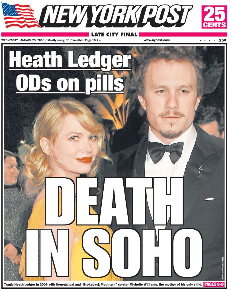 The New York Post cover in 2008, when news broke of Ledger’s death.