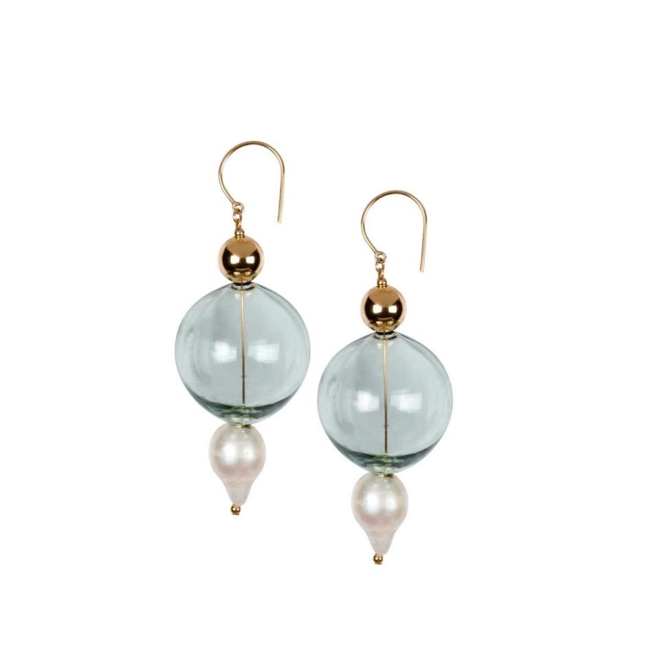 Hand Blown Glass Freshwater Pearl Earrings