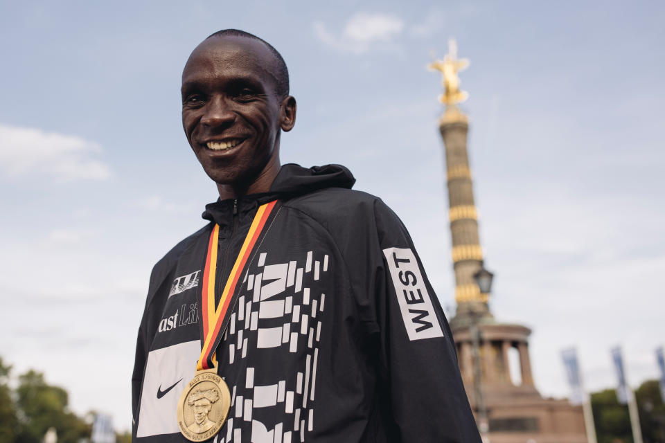 Nike athlete Eliud Kipchoge after his incredible World Record breaking run at Sunday’s Berlin Marathon