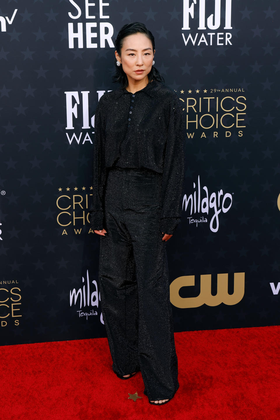 greta lee red carpet fashion