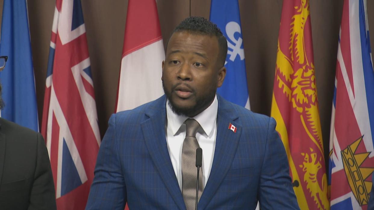 Nicholas Marcus Thompson, executive director of the Black Class Action Secretariat, outlines steps his group and others want the federal government to take to combat racism in the public service.  (CBC - image credit)