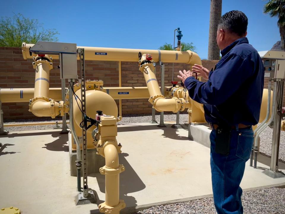 Louis Valencia, chief water quality operator with Marana Water, gives a tour at the Picture Rocks Water Treatment Campus, on May 2, 2024.