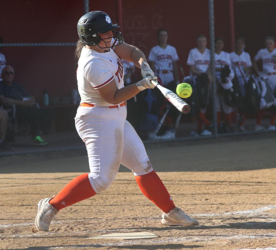 Tuckahoe's Adriana Rocco connects during a Class C sub-regional played at North Rockland May 31, 2023. SS Seward won 12-1.