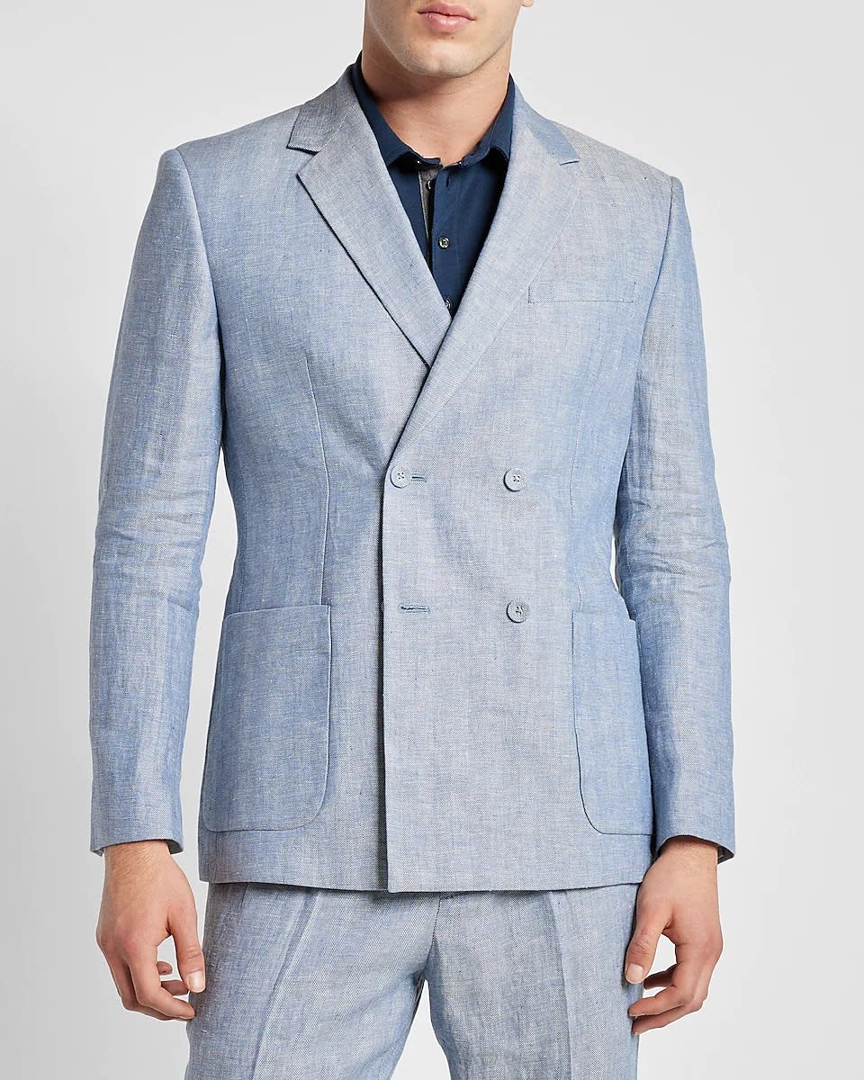 Express Slim Fit Blue Double Breasted Suit