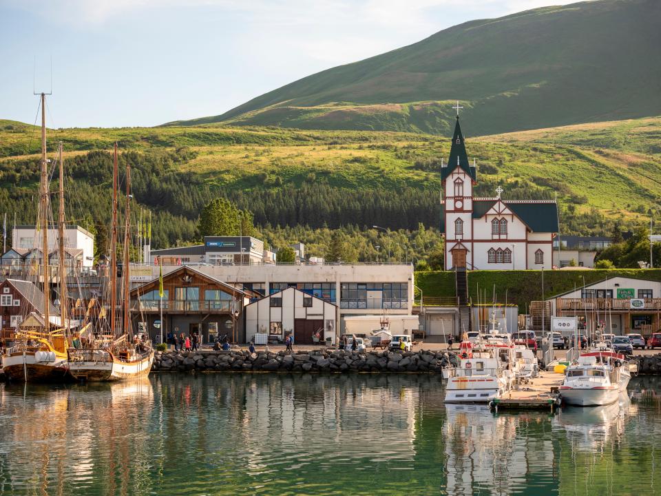 The harbor at Skjálfandi Bay, Husavik, Northeastern Region, Iceland.