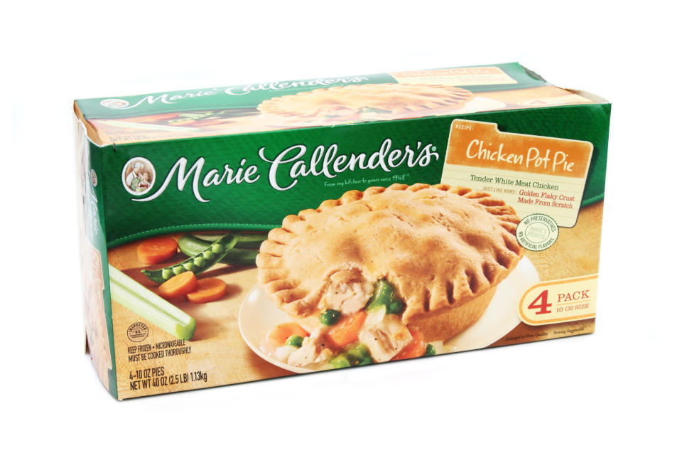 A box of frozen chicken pot pie.