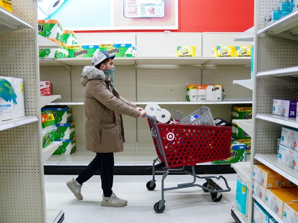 A shopper at a Washington Target on January 9, 2022.