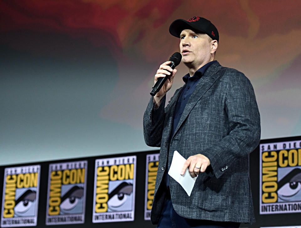 SAN DIEGO, CALIFORNIA - JULY 20: President of Marvel Studios Kevin Feige at the San Diego Comic-Con International 2019 Marvel Studios Panel in Hall H on July 20, 2019 in San Diego, California. (Photo by Alberto E. Rodriguez/Getty Images for Disney)