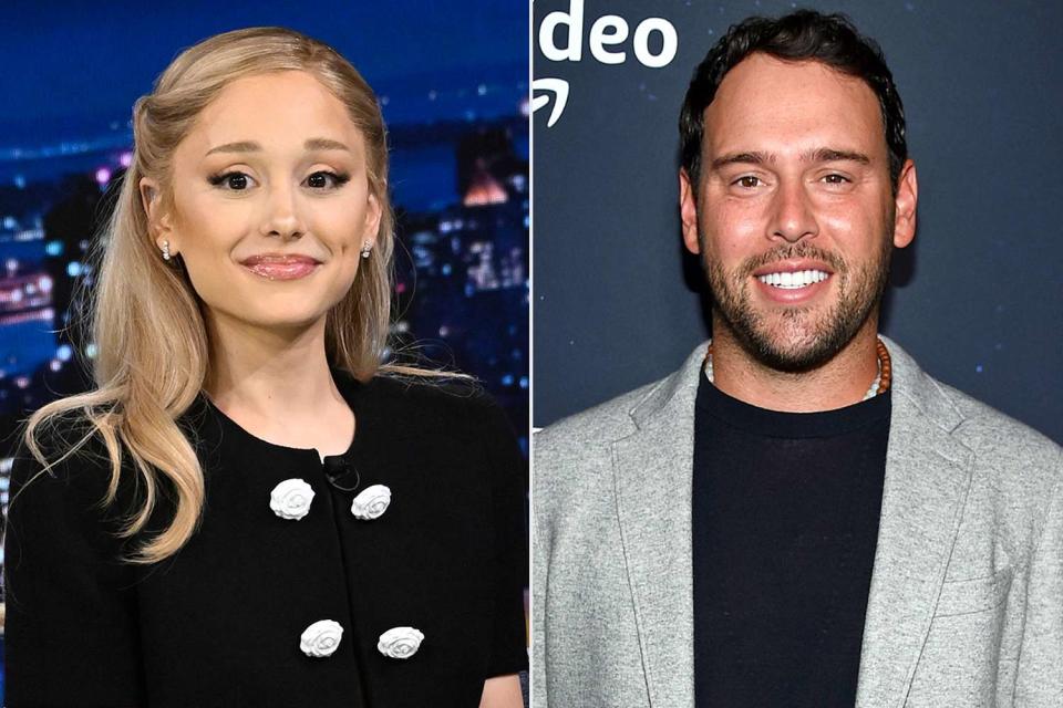 <p>Todd Owyoung/NBC via Getty; Kevin Mazur/Getty</p> Ariana Grande; Scooter Braun