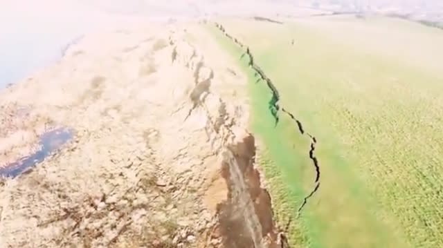 Drone footage shows 900ft crack on Jurassic Coast after landslide