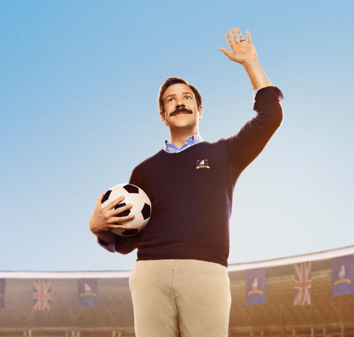 Jason Sudeikis' Ted Lasso is overmatched as a soccer coach, but that doesn't deter him. (Courtesy of Apple TV)