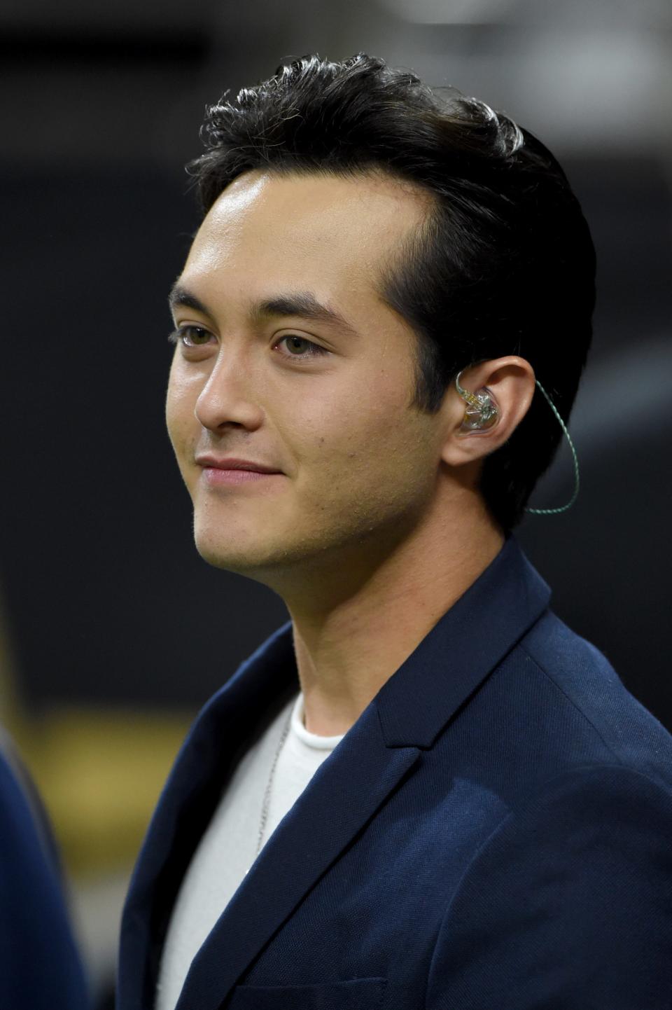 Jan 5, 2020; New Orleans, Louisiana, USA; 2019 American Idol winner Laine Hardy looks on after singing the national anthem before a NFC Wild Card playoff football game between the New Orleans Saints and the Minnesota Vikings at the Mercedes-Benz Superdome. Mandatory Credit: John David Mercer-USA TODAY Sports