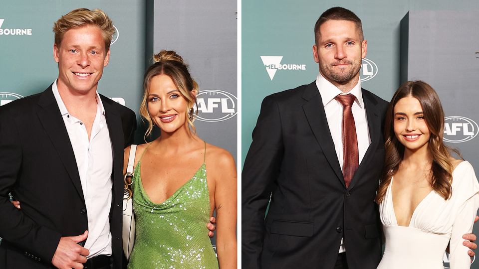 Isaac Heeeney (pictured left) and Jesse Hogan (pictured right) pose at the AFL awards with both being named in the All-Australian team. (Getty Images)