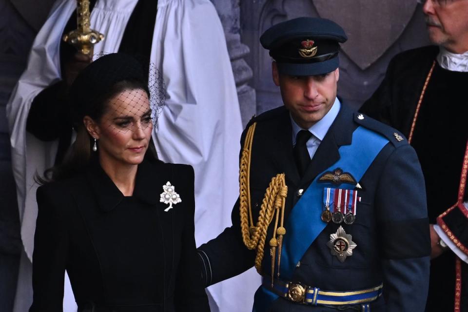 Catherine, Princess of Wales and Prince William, Prince of Wales leave after a service for the reception of Queen Elizabeth II's coffin at Westminster Hall, on September 14, 2022 (Getty Images)