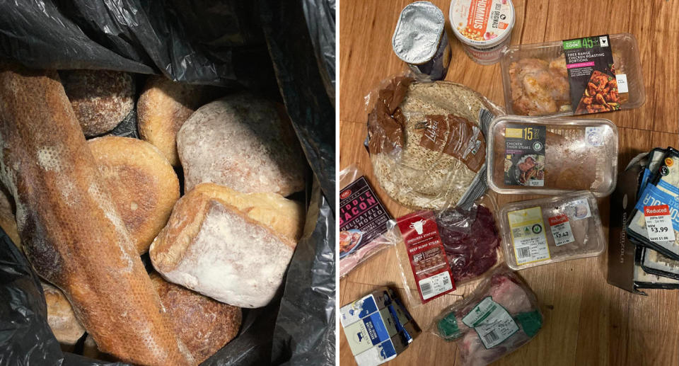 Dumpster diving finds included bread, meat and dairy products.