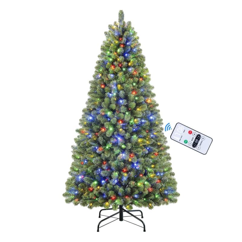 SHareconn 6ft Multi-Colored Pre-Lit Hinged Artificial Christmas Tree