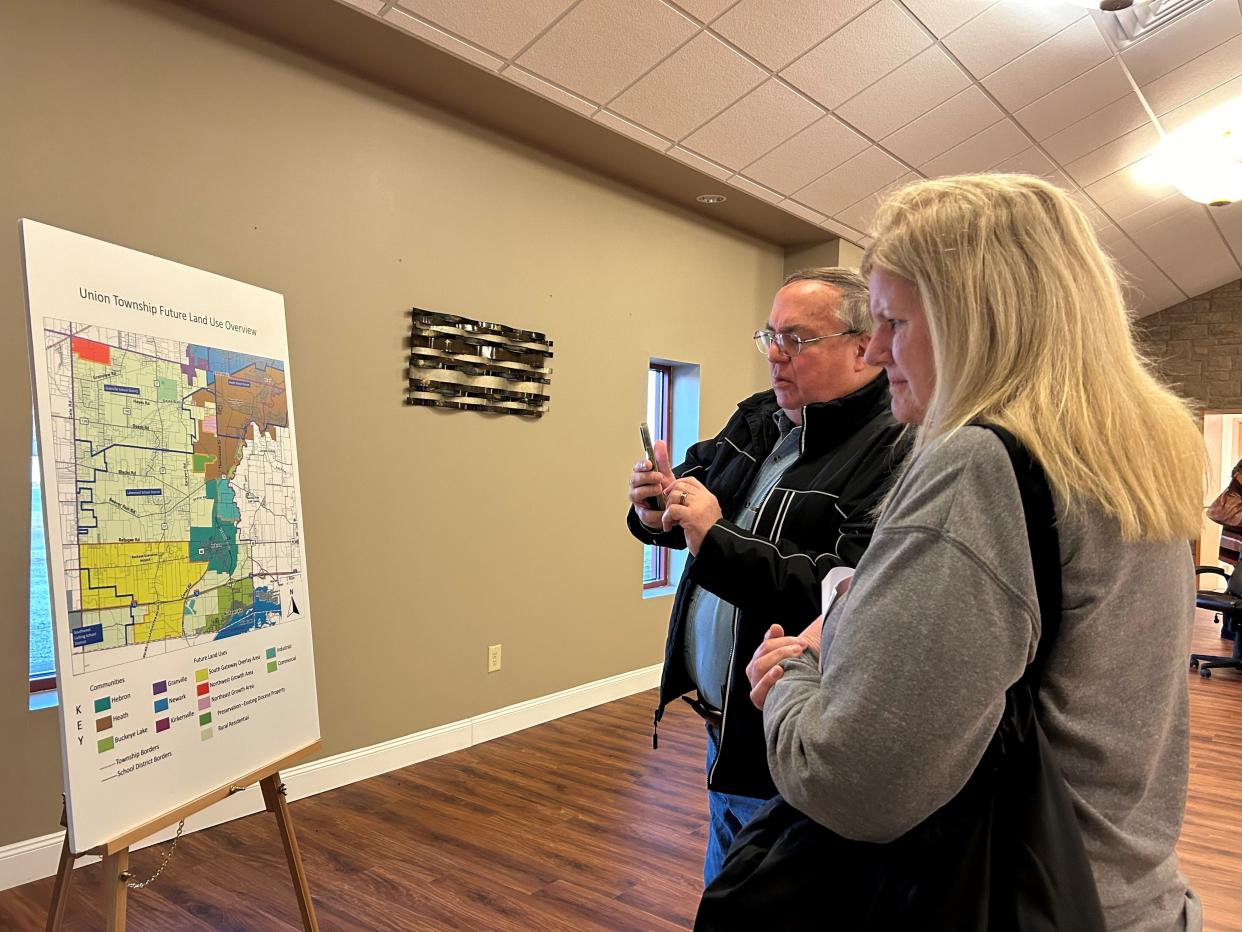 Union Township residents look at a draft future land use map during an information session about the township's comprehensive plan on Thursday, Jan. 11.