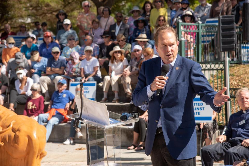 Hundreds of community members attended a unity gathering in 2022 to denounce the anti-Semitic acts committed against Jewish Sarasota residents. U.S. Rep. Vern Buchanan was among those who spoke at the event.