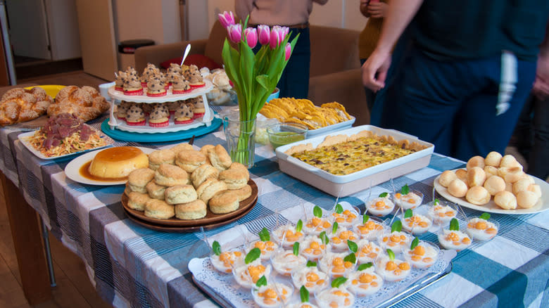 table of potluck items