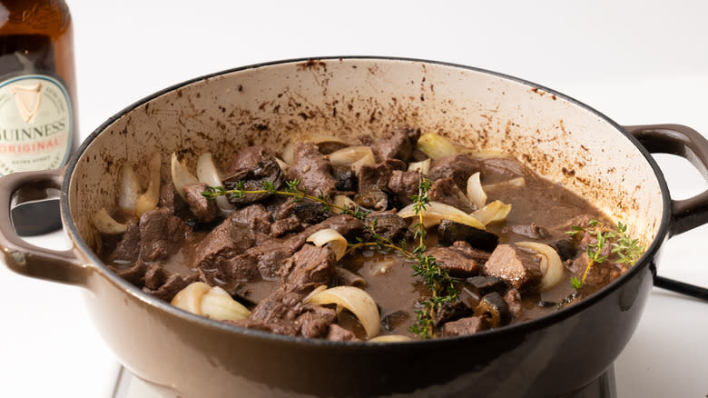 venison and Guinness stew simmering