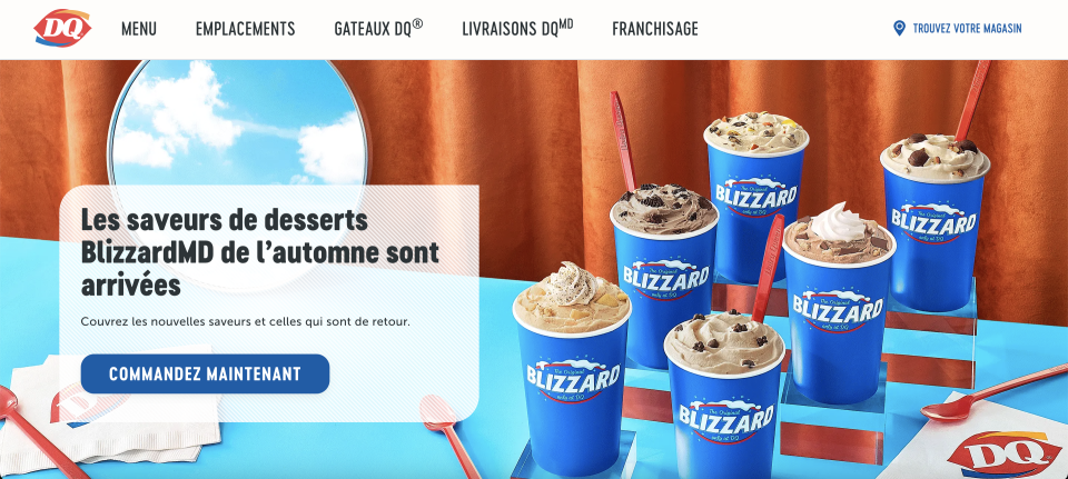 La glace à l'honneur sur la page d'accueil du site (Crédit : Dairy Queen)