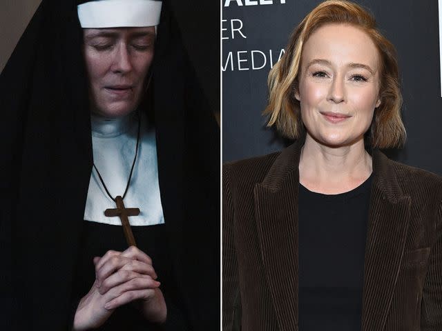 <p>Emerson Miller/Paramount ; Roy Rochlin/Getty</p> Jennifer Ehle as Sister Mary in the Paramount+ series '1923' ; Jennifer Ehle attends the '1923' Costume Exhibit, Interview and Reception at Paley Center For Media on April 29, 2023 in New York City.
