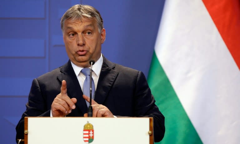 Hungarian Prime Minister Viktor Orban during a joint press conference with the Austrian Chancellor, in Budapest on July 26, 2016