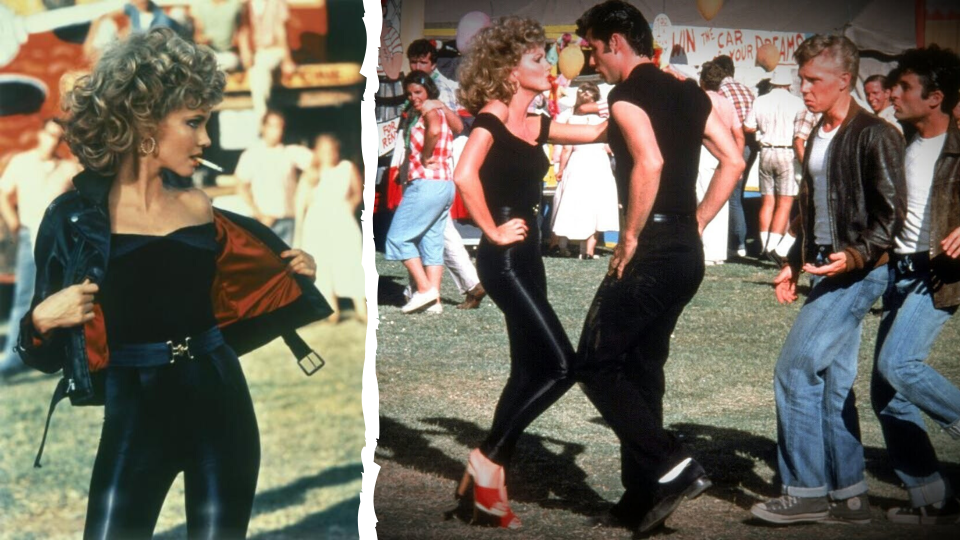 Pictured: Olivia Newton-John and John Travolta in costume as Sandy and Danny in the hit movie musical, Grease. Images: Paramount Pictures