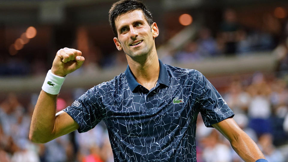 Novak Djokovic celebrates a point. (Photo by Don EMMERT / AFP) (Photo credit should read DON EMMERT/AFP/Getty Images)