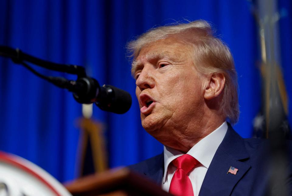 Former US president and Republican presidential candidate Donald Trump speaks at the North Carolina Republican Party convention in Greensboro, North Carolina, US , 10 June 2023 (Reuters)