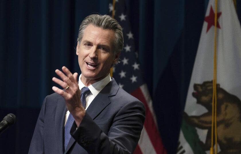 California Gov. Gavin Newsom discusses his proposed state budget for the 2024-2025 fiscal year, during a news conference in Sacramento,Calif., Wednesday, Jan. 10, 2024. (AP Photo/Rich Pedroncelli)