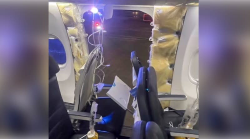 Alaska Airlines flight headed for Ontario, Calif. diverted back to PDX after a window blew out (Courtesy to KOIN from passenger who want to remain anonymous)