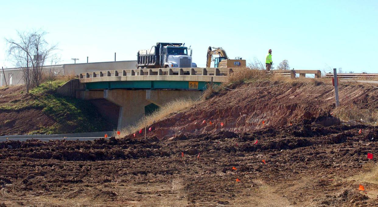 The Old Stroud Road bridge over the Turner Turnpike, shown in this photo, was torn down in February.