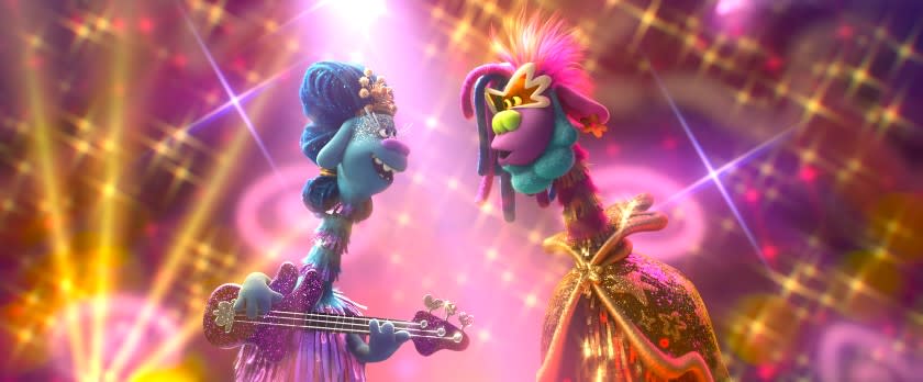 Queen Essence (Mary J. Blige), left, and King Quincy (George Clinton) in DreamWorks Animation's "Trolls World Tour," directed by Walt Dohrn.