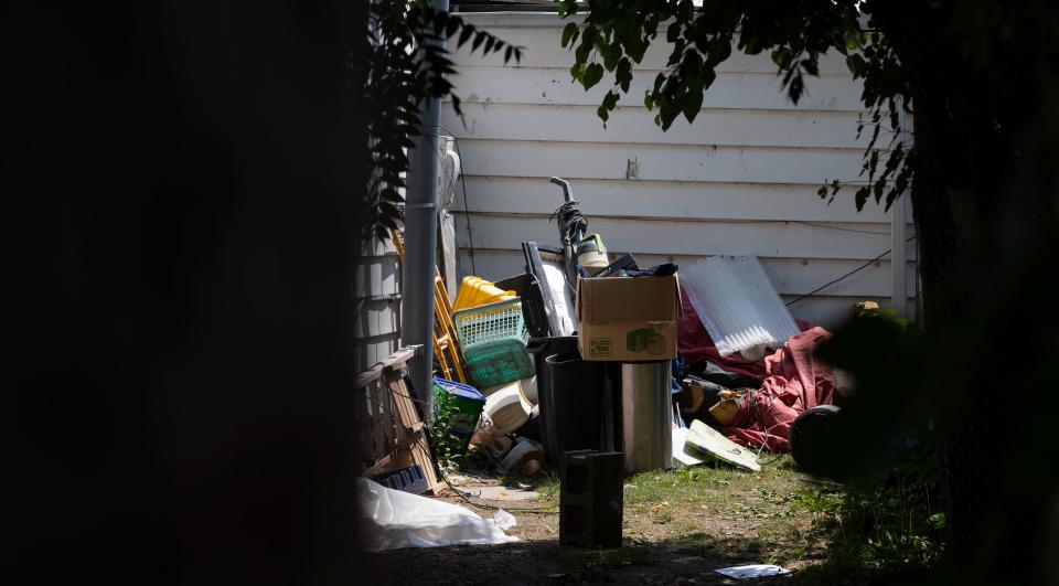 The yard of the former residency of Carl Tanksley, Randell Tanksley and Angela Moody. Photo taken, Thursday, June 8, 2023, in Lafayette, Ind.