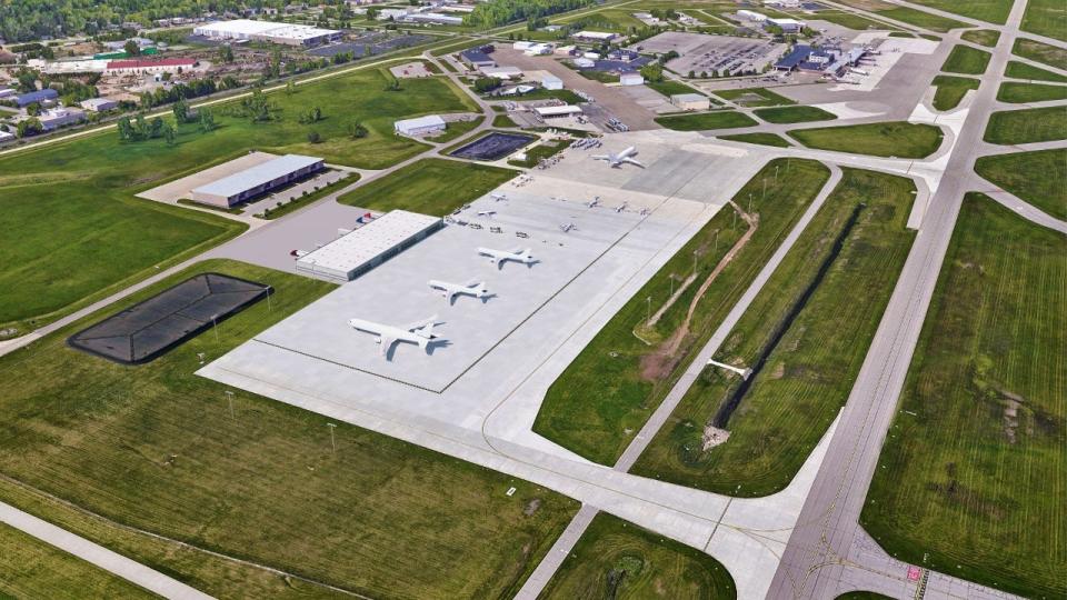 Rendering of a new cargo ramp, a $13 million concrete expansion at the Capital Region International Airport.