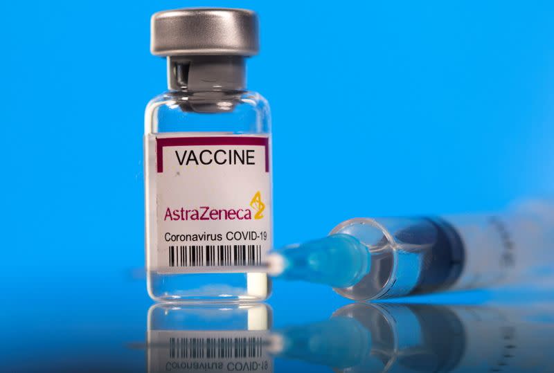 Picture illustration of a vial labelled with the AstraZeneca coronavirus disease (COVID-19) vaccine