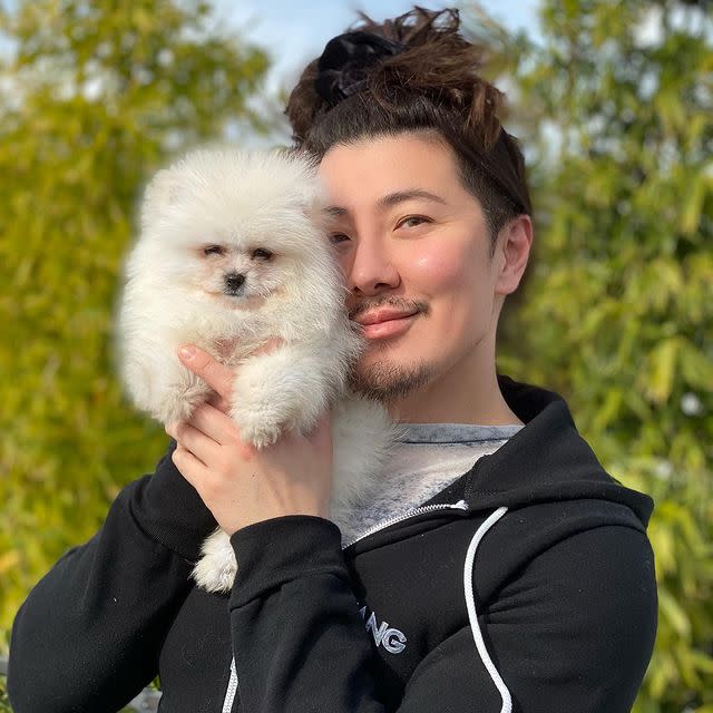 <p>Guy Tang is a celebrity hair colourist, YouTuber and musician, known for his intricate rainbow highlights. Cute dog!</p><p><a href="https://www.instagram.com/p/CKAgMOglnN9/" rel="nofollow noopener" target="_blank" data-ylk="slk:See the original post on Instagram;elm:context_link;itc:0;sec:content-canvas" class="link ">See the original post on Instagram</a></p>