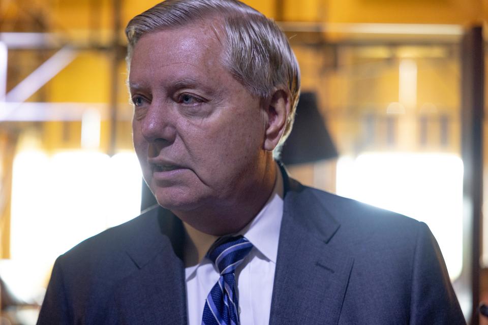 Sen. Lindsey Graham, R-S.C., has introduced a national abortion ban that would prohibit the procedure after 15 weeks of pregnancy. In this file photo, he speaks to reporters as he walks to a luncheon with Senate Republicans at the U.S. Capitol building on September 07, 2022 in Washington, D.C.