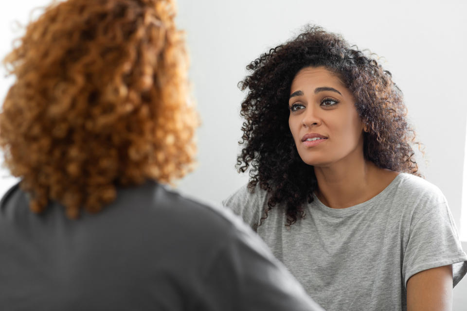 Two people talking with each other