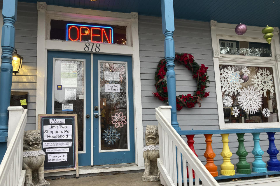 This Wednesday, Nov. 25, 2020 photo provided by Dan Marshall shows the Mischief Toy Store, which he co-owns, in St. Paul, Minn. While the coronavirus outbreak is giving Marshall his most challenging holiday season in over 20 years in business, his priority is keeping everyone _ customers and all the workers in his family-run business _ safe. (Dan Marshall via AP)