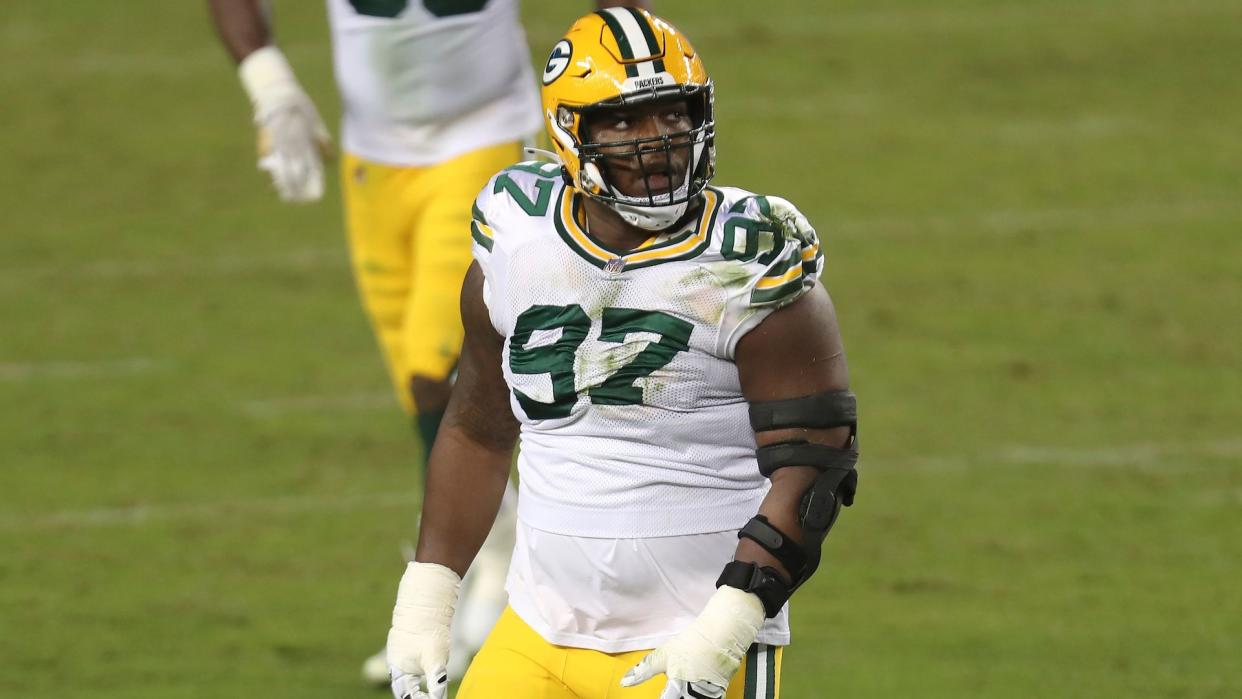 Mandatory Credit: Photo by Jed Jacobsohn/AP/Shutterstock (11002489cx)Green Bay Packers nose tackle Kenny Clark (97) against the San Francisco 49ers during an NFL football game in Santa Clara, CalifPackers 49ers Football, Santa Clara, United States - 05 Nov 2020.