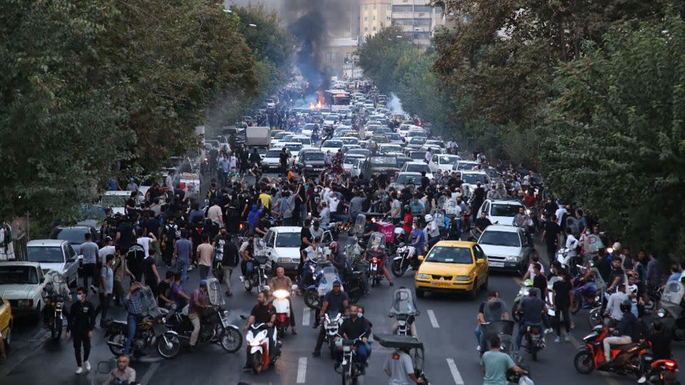 Iranian demonstrators take to the streets of the capital Tehran during a protest for Mahsa Amini, days after she died in police custody. - AFP/Getty Images