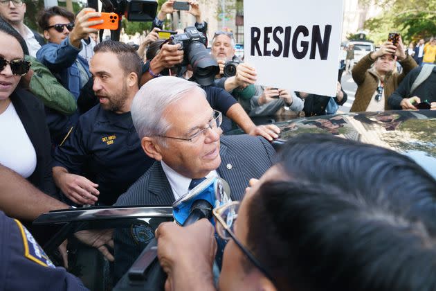 Sen. Bob Menendez (D-N.J.) leaves federal court in Manhattan on Sept. 27 after pleading not guilty in a corruption case.