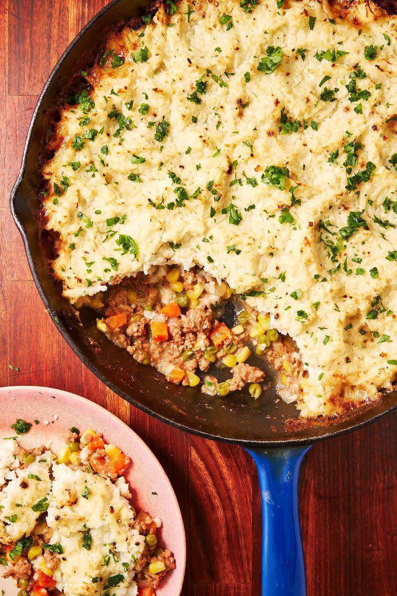 <p>Mashed potatoes are high in carbs so we replaced the potatoes with <a href="https://www.delish.com/uk/cooking/recipes/a29696163/mashed-cauliflower-recipe/" rel="nofollow noopener" target="_blank" data-ylk="slk:cauliflower;elm:context_link;itc:0;sec:content-canvas" class="link ">cauliflower</a> for a low-carb swap everyone will love. Still creamy and buttery, you'll barely miss the potatoes.</p><p>Get the <a href="https://www.delish.com/uk/cooking/recipes/a30712615/cauli-shepherds-pie-recipe/" rel="nofollow noopener" target="_blank" data-ylk="slk:Cauliflower Shepherd's Pie;elm:context_link;itc:0;sec:content-canvas" class="link ">Cauliflower Shepherd's Pie</a> recipe.</p>