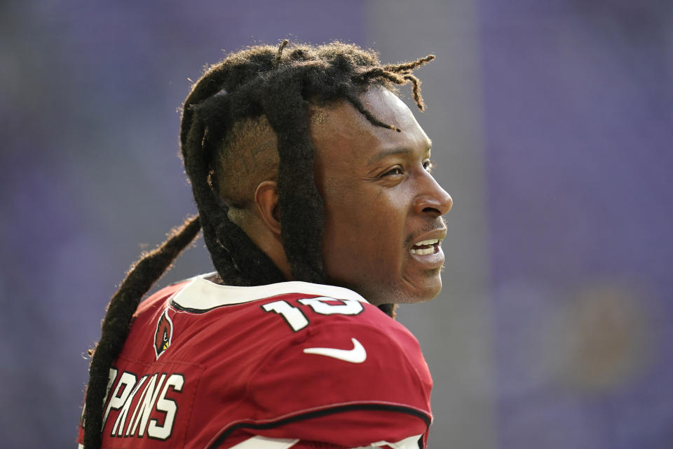 Arizona Cardinals wide receiver DeAndre Hopkins (10) had a great one-handed TD catch against the Vikings. (AP Photo/Abbie Parr)