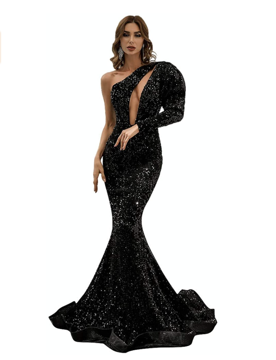 Women's One Shoulder Off Cutout Sequin Prom Dress